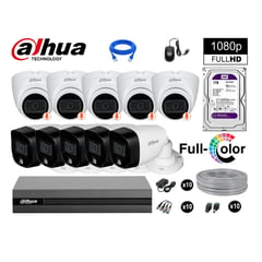 DAHUA - CÁMARAS SEGURIDAD KIT 10 2MP DISCO 1TB VISION NOCTURNA FULL COLOR