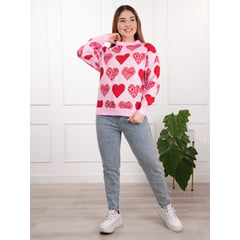 GENERICO - Chompa lana-Guapas-Casual-Corazón -Rosado