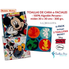 LA BELLOTA - Toallas Cara o Facial "La Bellota" 30x30 Disney: Mickey (Pack 3 u.)