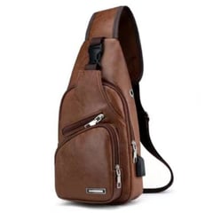 GENERICO - Mochila Bandolera de Cuero Marron/ USB/ Pechera para hombre celular