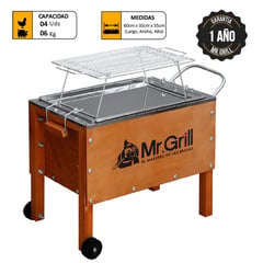 MR GRILL - Caja China Mediana Jr Nogal Mixta con Parrillas de Varillas