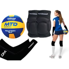 GENERICO - Kit Vóley Pelota MTD Mangas Rodilleras Negro talla M Juvenil