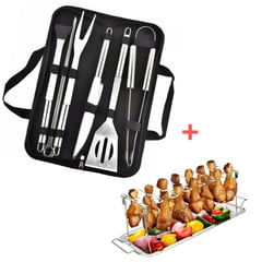 GENERICO - Pack Parrillero Set de Utensilios 10 piezas + Parrilla Portátil