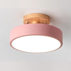HOME NEAT - LED Lámpara de Techo Moderna Ø18cm Base de Madera 3 Colores Rosa