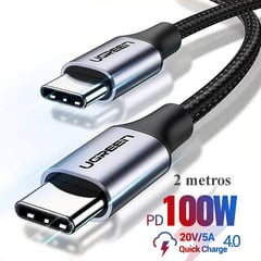 UGREEN - CABLE USB C a C - 100W - CARGA RAPIDA - 2 MT - NYLON TRENZADO