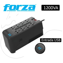 FORZA - Estabilizador De Voltaje Fvr-1222usb 1200va 600w Color Negro