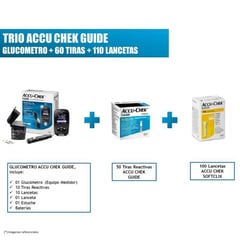 ACCU CHEK - TRIO ACCUCHEK GUIDE MEDIDOR DE GLUCOSA, 60 TIRAS Y 100 LANCETAS