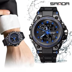 SANDA - Reloj Hombre Deportivo Resistente al Agua Digital - Análogo Azul