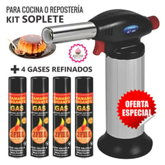 GENERICO - KIT SOPLETE profesional para cocina reposteria + 4 gases butano