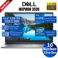 DELL - Laptop Inspiron 3520 15.6" FHD IPS, Core i7-1255U- 12va Gen, Ram 8GB, 512GB SSD, Free Dos