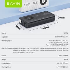 BAVIN - PC065S 20000mAh Powerbank USB PD Fast Charge 22.5 Watts