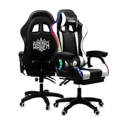 XION - Silla Gamer con Luces Ergonómica RAVEN RGB 135° - Blanco