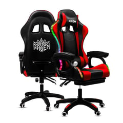 XION - Silla Gamer con Luces Ergonómica RAVEN RGB 135° - Rojo