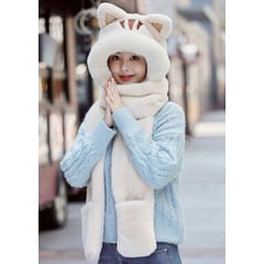 GENERICO - Gorro Bufanda Manopla Kawaii Gato 3 en 1 BLANCO