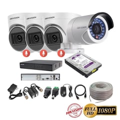 HIKVISION - Kit 4 Cámaras Seguridad FULLHD + 1TB + AUDIO + Cable