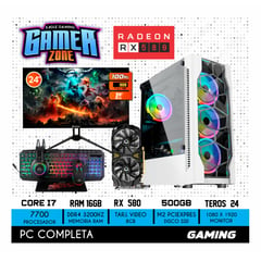 INTEL - Computadora PC GAMER Core I7 Ram 16GB +SSD 500GB RX 580 8GB + MONITOR 24