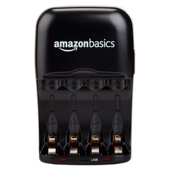 AMAZON BASICS - Cargador de Pilas Ni-MH AA y AAA con Puerto USB