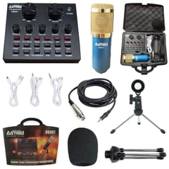 GENERICO - Kit tarjeta de sonido V8 microfono condensador mini tripode maletin