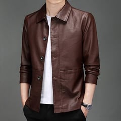 BLWOENS - Chaqueta de cuero PU para Hombre- Marrón