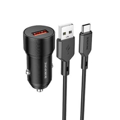 BOROFONE - Cargador Para Auto Usb 3.0 Y Cable Tipo C Negro