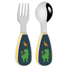 KUKYSHOP - SET DE CUCHARA Y TENEDOR DE ACERO CON ESTUCHE DINOSAURIO