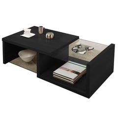 AMUEBLE - MESA DE CENTRO CON VIDRIO * CANTONE* NEGRO