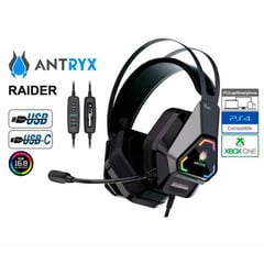 ANTRYX - AUDIFONO GAMER CON MICROFONO RAIDER LUZ RGB 7.1 VIRTUAL NEGRO