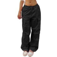 BONVERANO - Pantalones cargo de cintura baja para mujer Negro.