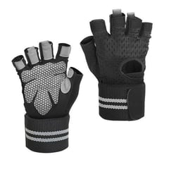 GENERICO - GUANTES DE ENTRENAMIENTO GYM PESAS CON MUÑEQUERA NEGRO L