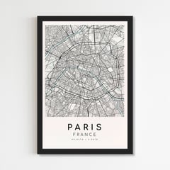 GENERICO - Cuadro Decorativo Mapa PARIS 60cm x 40cm Marco Negro