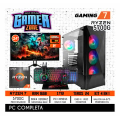 AMD - COMPUTADORA PC GAMER RYZEN 7 5700G + 16GB RAM + SSD M2 1TB + Monitor 24 IPS