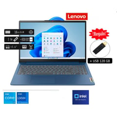 LENOVO - Laptop Nueva Slim 3 Core I5 12va Gen 16GB RAM 1TB SSD + HDD EXT + 128GB USB