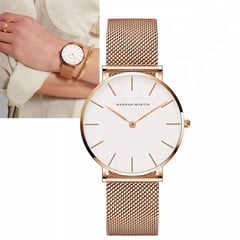 HANNAH MARTIN - Reloj Metal Mujer Análogo Dorado Rosa Acero Inoxidable