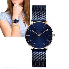 HANNAH MARTIN - Relojes Dama Análogo de Metal Acero Inoxidable Azul Moda