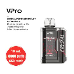 GENERICO - VPRO CRYSTAL, 8000 Puffs, Desechable 5% - Watermelon Ice