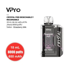 GENERICO - VPRO CRYSTAL, 8000 Puffs, Desechable 5% - Strawberry Milk