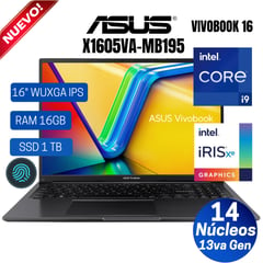 ASUS - Laptop X1605VA-MB195 16.0" WUXGA IPS, Core i9-13900H,13va Gen, Ram 16GB,SSD 1TB, Free Dos