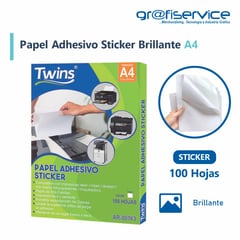 GENERICO - Papel Adhesivo Sticker Brillante A4 Twins 100h 135g