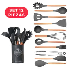 GENERICO - Pack de 12 Utensilios de Cocina de Silicona Antiadherente Negro