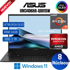 ASUS - Laptop UM3406HA-QD015W 14" WUXGA OLED, AMD RYZEN 7-8840HS, Ram 16GB, Ssd 1 TB, Win 11