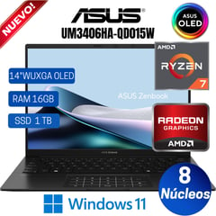 Laptop UM3406HA-QD015W 14" WUXGA OLED, AMD RYZEN 7-8840HS, Ram 16GB, Ssd 1 TB, Win 11