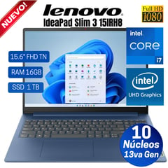 LENOVO - Laptop IdeaPad Slim 3 15IRH8 15.6" FHD TN,Core i7-13620H,13vaGen Ram 16GB, Ssd 1 TB, Free Dos