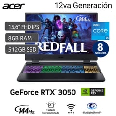 LAPTOP GAMER NITRO 5 CORE I5-12450H/12va Generacion/8GB 512GB SSD 15.6" FHD IPS RTX3050 4GB W11