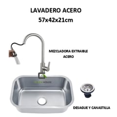 COMBO DE LAVADERO FREGADERO MOD AUD ACERO MAS MEZCLADORA EXTRAIBLE