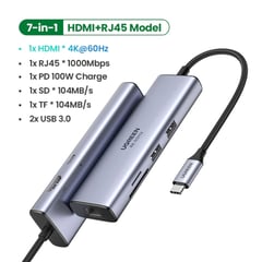 UGREEN - Adaptador Hub Usb-C 7 En 1 - Usb, Sd, Microsd, Tf, Hdmi, RJ45 -