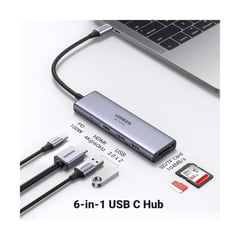UGREEN - Adaptador Hub UsbC 6 en 1 - PD, 2x USB 3.0, HDMI, SD, microSD - UGREEN