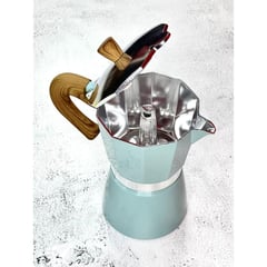 IRIS - Cafetera Moka celeste pastel para 6 tazas de café espresso