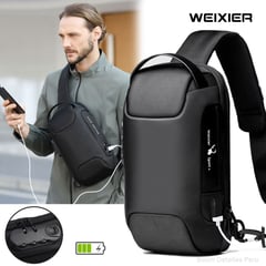 GENERICO - Pechera Morral Hombre Antirrobo Impermeable con USB y Clave Bandolera