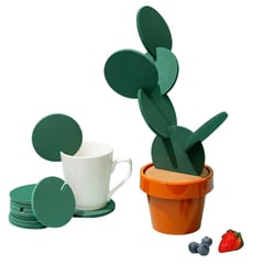 INSPIRA - Juego de Posavasos Antideslizante con Soporte en Forma de Cactus