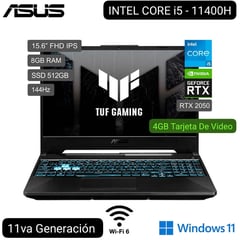 ASUS - LAPTOP GAMER TUF F15 FX506HF-HN014W I5 11400H 156 FHD IPS 144Hz 8GB RAM 512GB SSD RTX2050 4GB W11